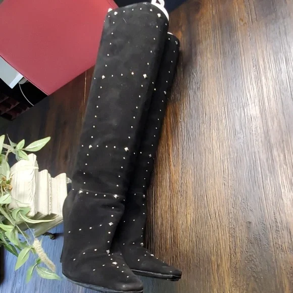 Casadei black silver studded suede tall boots 6 - Picture 6 of 6